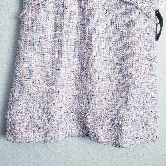 Eliza J Blue Tweed Fringe Cap Sleeve Dress - Picture 2 of 11